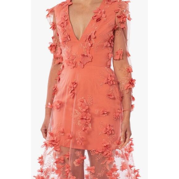 Anthropologie Helsi Blair V Neck Dimensional Coral Floral Gown Maxi Dress M NWT - Picture 2 of 16